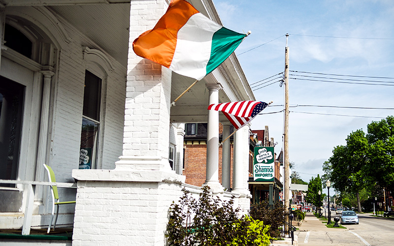 Photo of the exterior of Shamrock Imports (where you can buy Irish products) in Dubuque, Iowa