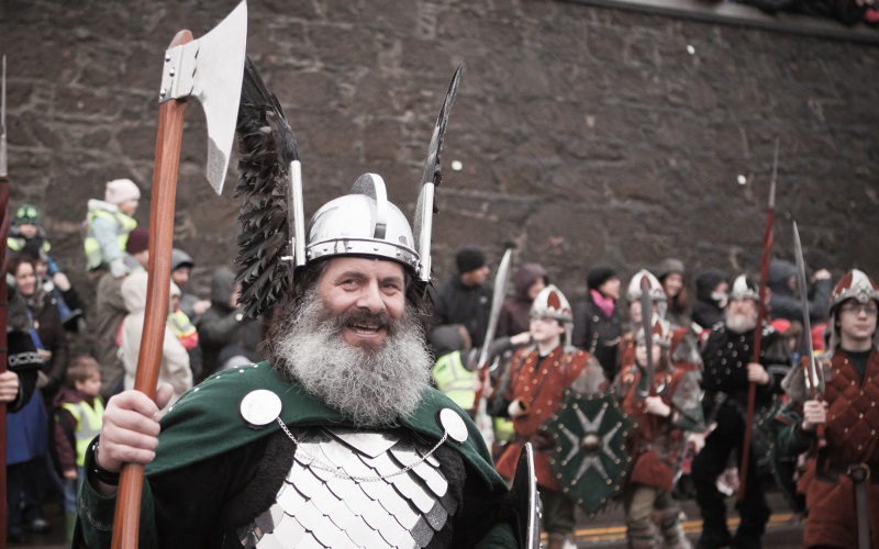 Photo of people dressed up as vikings at the Up Helly Aa festival in the Shetlands