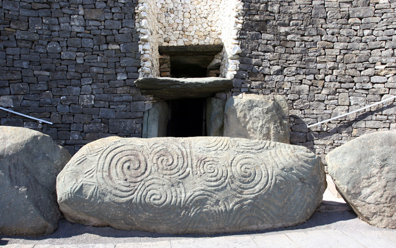 Close-up photo of decorated stones at Newgrange